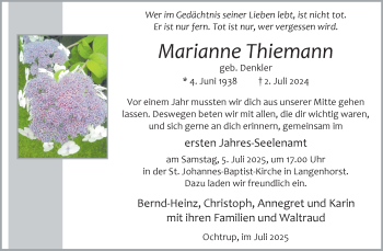 Anzeige von Marianne Thiemann 