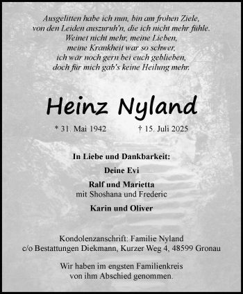 Anzeige von Heinz Nyland 
