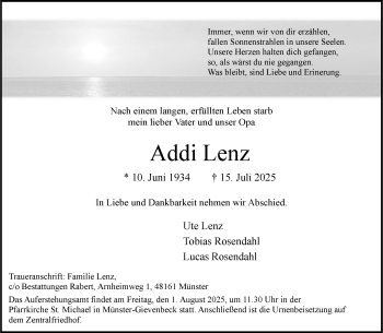 Anzeige von Addi Lenz 