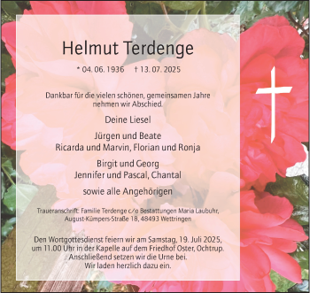 Anzeige von Helmut Terdenge 