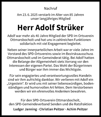 Anzeige von Adolf Strüker 