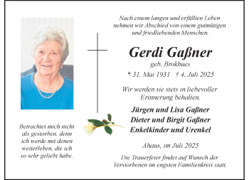 Anzeige von Gerdi Gaßner 