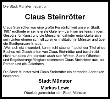 Anzeige von Claus Steinrötter 