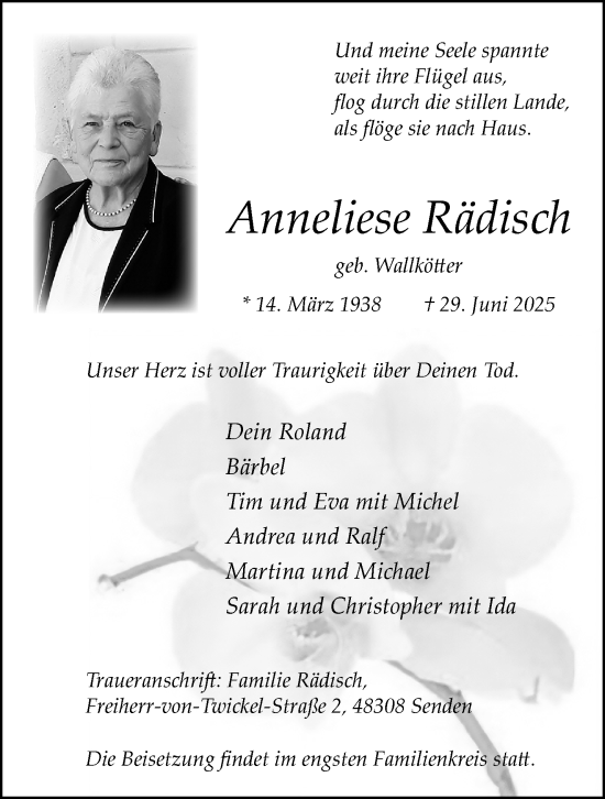 Anzeige von Anneliese Rädisch von Westfälische Nachrichten