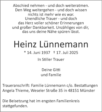 Anzeige von Heinz Lünnemann 