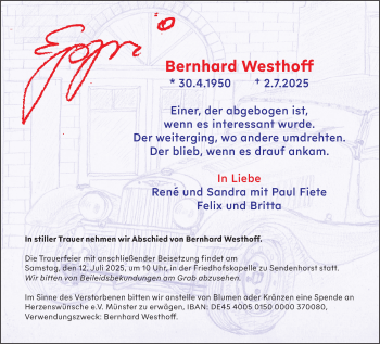 Anzeige von Bernhard Westhoff 