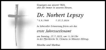 Anzeige von Dr. Norbert Lepszy 