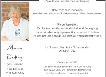 Anzeige von Maria Deding 
