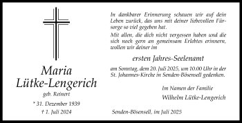 Anzeige von Maria Lütke-Lengerich 