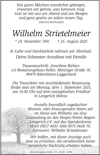 Anzeige von Wilhelm Strietelmeier 
