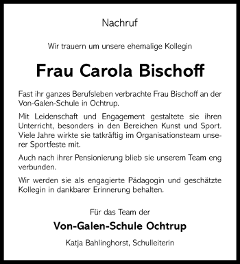 Anzeige von Carola Bischoff 