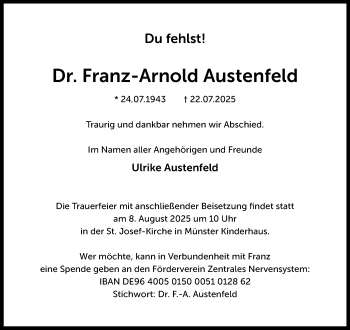 Anzeige von Dr. Franz-Arnold Austenfeld 