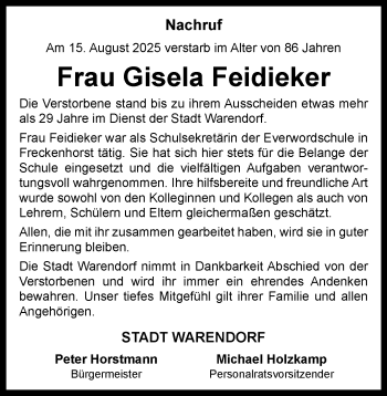 Anzeige von Gisela Feidieker 
