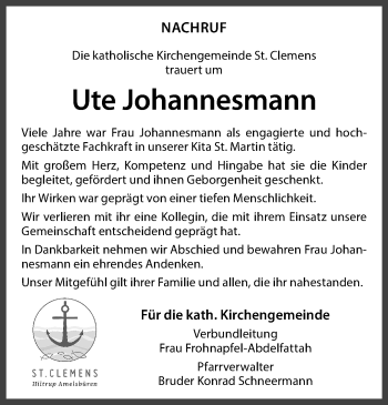 Anzeige von Ute Johannesmann 