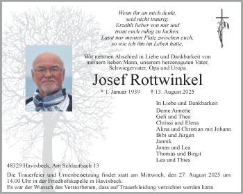 Anzeige von Josef Rottwinkel 
