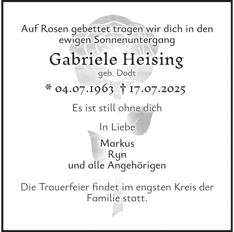  Traueranzeige für Gabriele Heising vom 09.08.2025 aus 