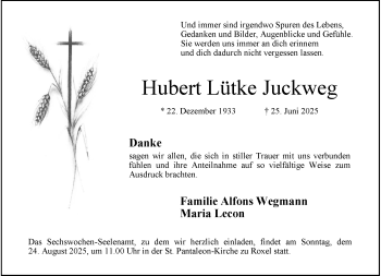 Anzeige von Hubert Lütke Juckweg 