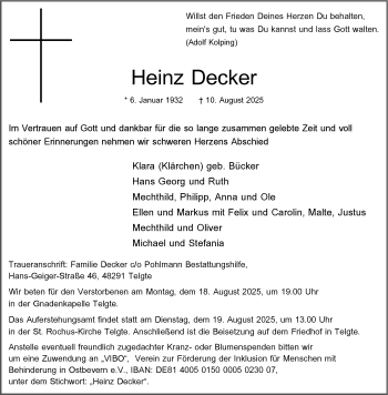 Anzeige von Heinz Decker 