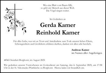 Anzeige von Gerda und Reinhold Kamer 