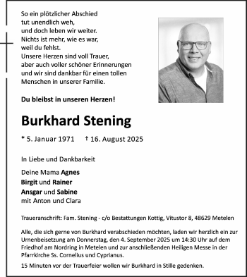 Anzeige von Burkhard Stening 