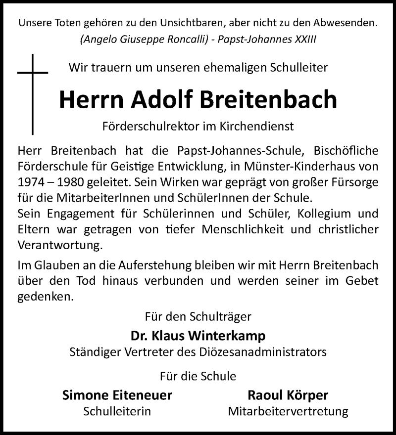  Traueranzeige für Adolf Breitenbach vom 30.08.2025 aus 