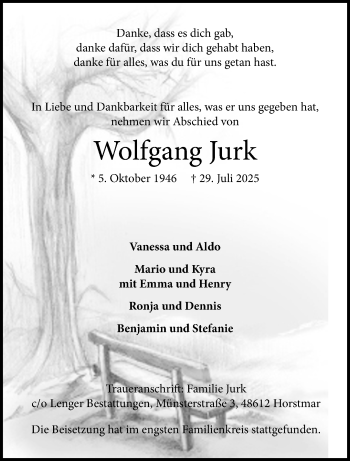 Anzeige von Wolfgang Jurk 