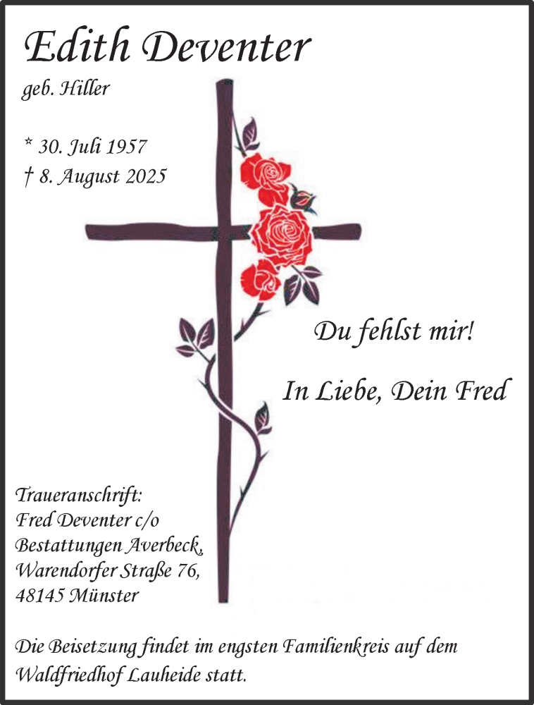  Traueranzeige für Edith Deventer vom 30.08.2025 aus 