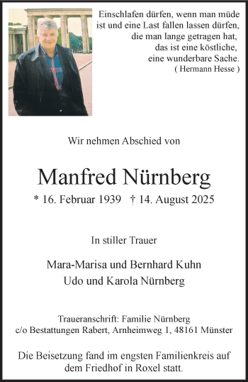 Anzeige von Manfred Nürnberg 