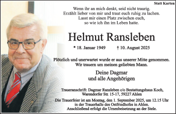 Anzeige von Helmut Ransleben 