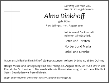 Anzeige von Alma Dinkhoff 