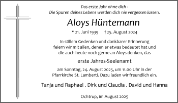 Anzeige von Aloys Hüntemann 
