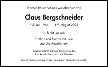 Anzeige von Claus Bergschneider 