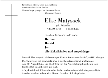 Anzeige von Elke Matyssek 
