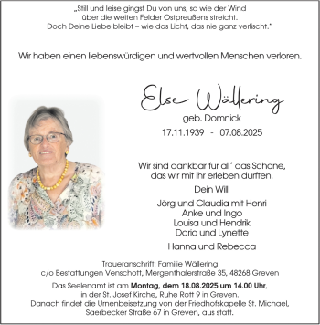 Anzeige von Else Wällering 