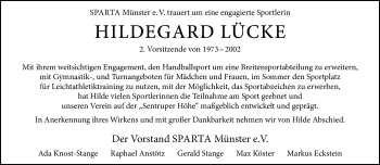 Anzeige von Hildegard Lücke 