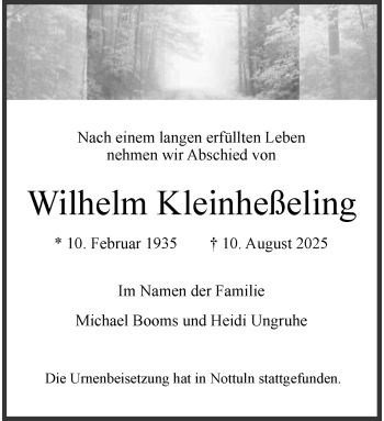 Anzeige von Wilhelm Kleinheßeling 