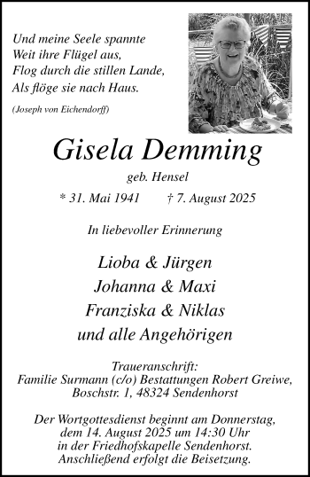 Anzeige von Gisela Demming 