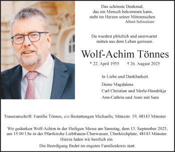 Anzeige von Wolf-Achim Tönnes 