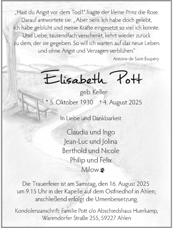 Anzeige von Elisabeth Pott 
