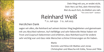 Anzeige von Reinhard Weiß 