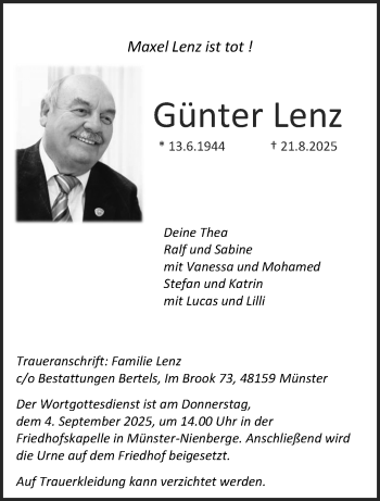 Anzeige von Günter Lenz 