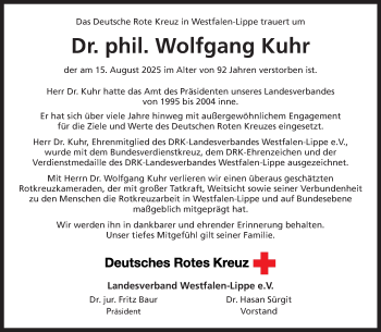 Anzeige von Dr. phil. Wolfgang Kuhr 