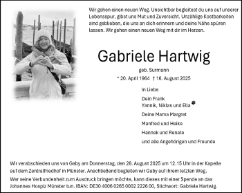 Anzeige von Gabriele Hartwig 