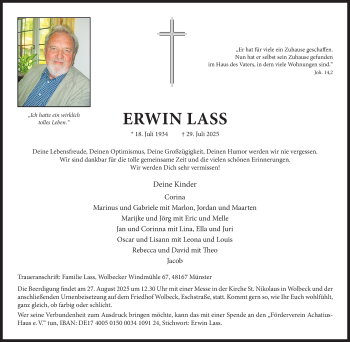 Anzeige von Erwin Lass 