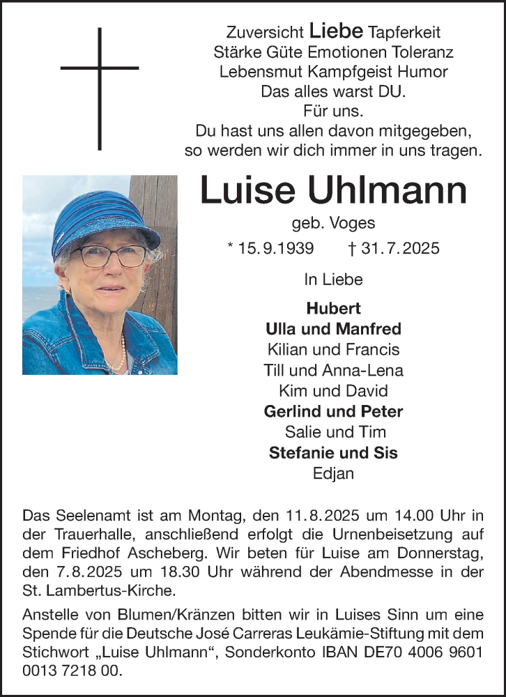  Traueranzeige für Luise Uhlmann vom 06.08.2025 aus 