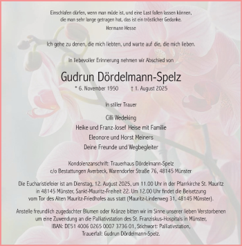 Anzeige von Gudrun Dördelmann-Spelz 