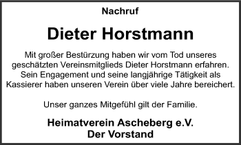 Anzeige von Dieter Horstmann 