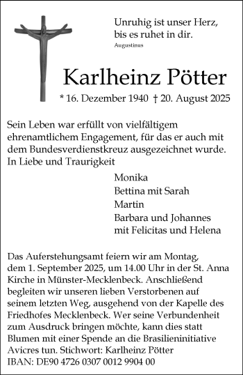 Anzeige von Karlheinz Pötter 