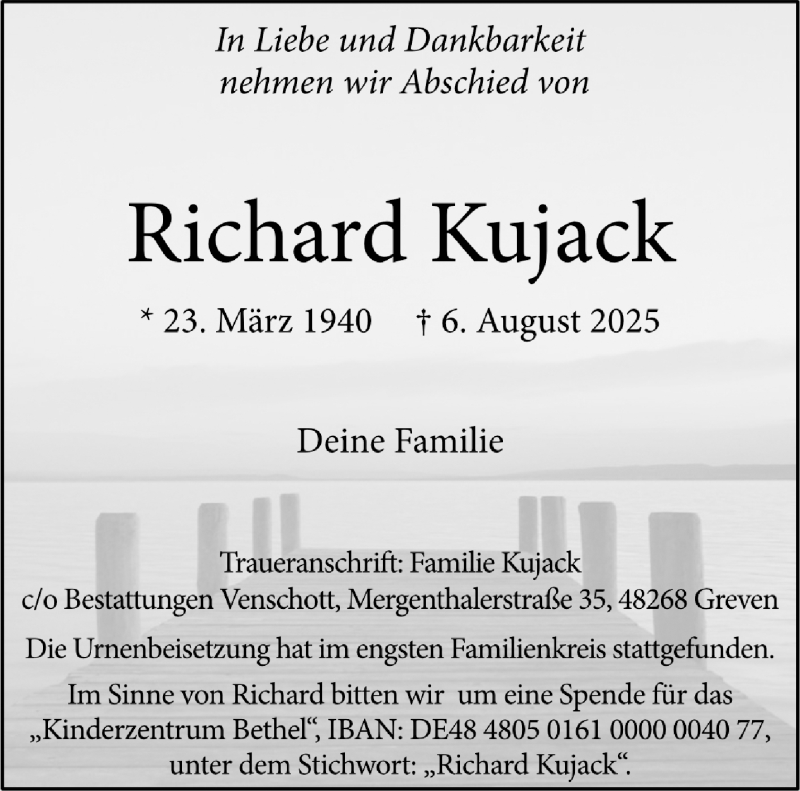 Traueranzeige für Richard Kujack vom 16.08.2025 aus 