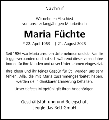 Anzeige von Maria Füchte 